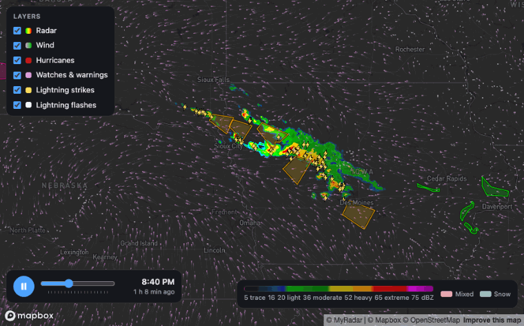 Turning warnings, radar and wind on and off